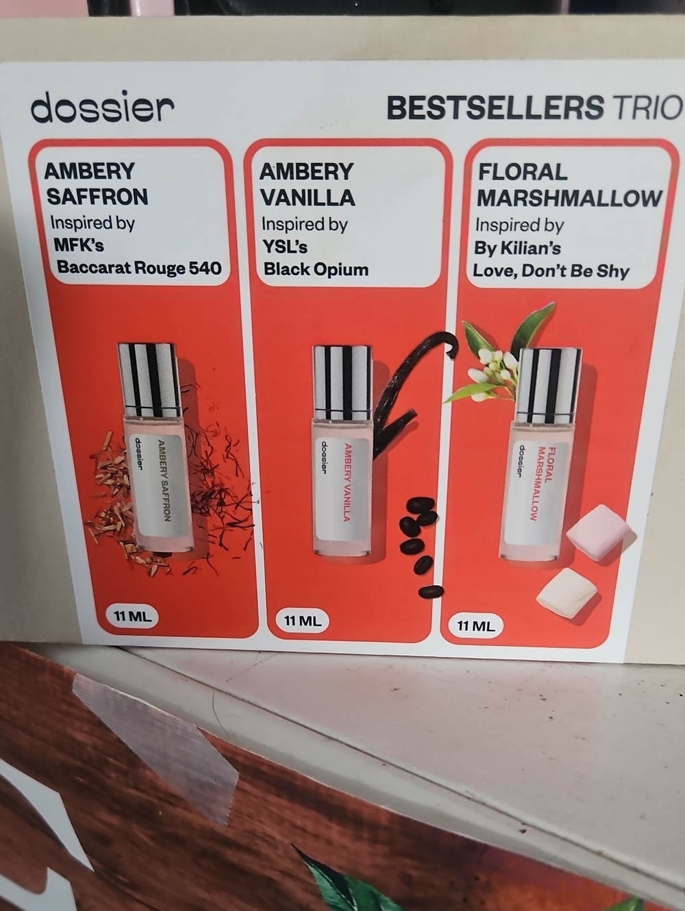 Dossier Best Sellers Trio- Ambery Saffron, Ambery Vanilla & Floral Marshmallow.